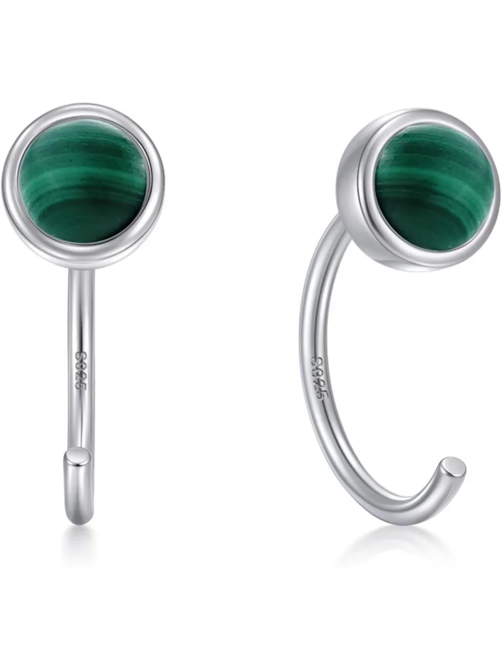 Dainty Sterling Silver Half Hoop Earrings with Opal, Moonstone & CZ - Elegant